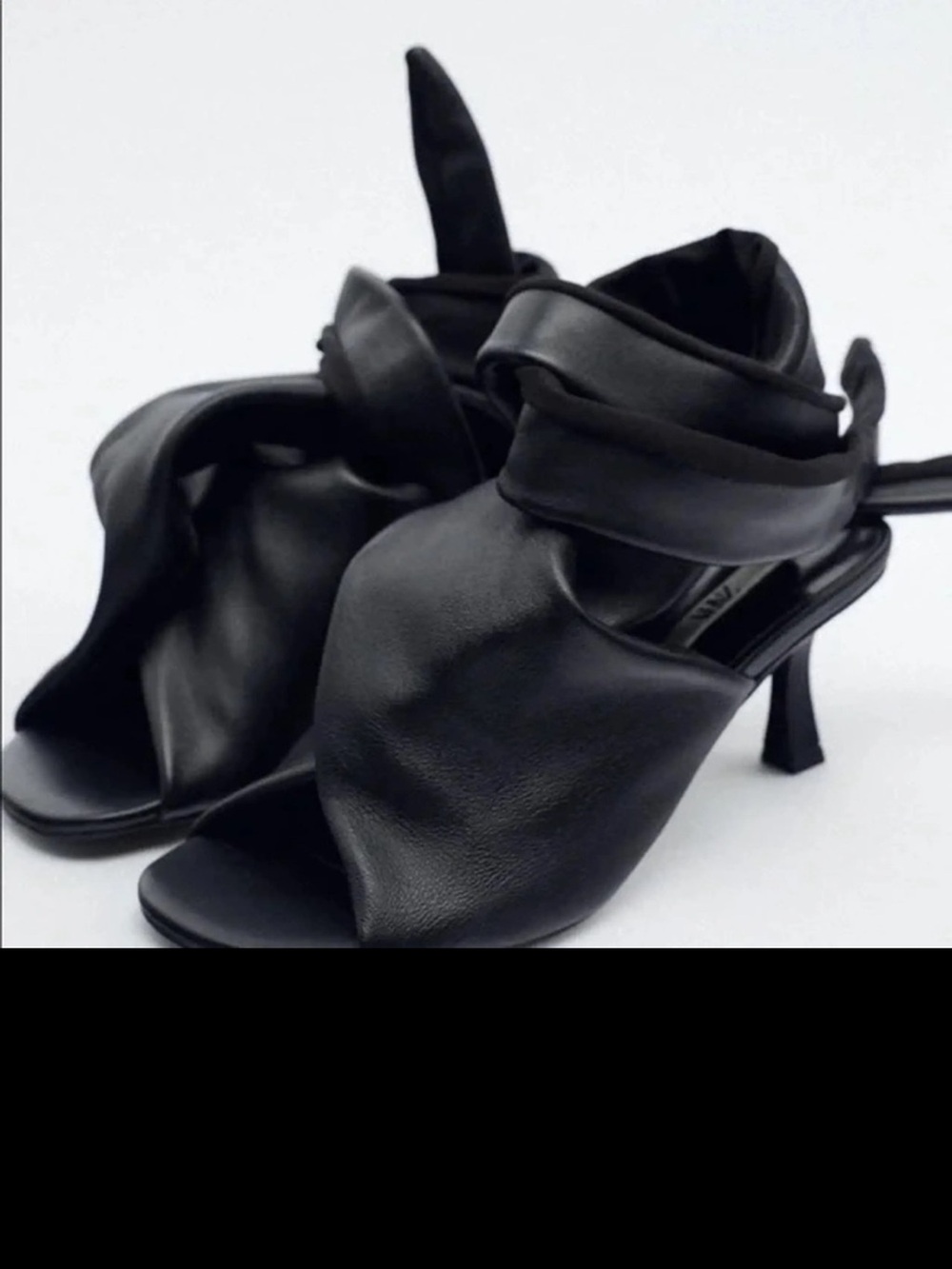 Zara Limited Edition Leather Tied Heeled Sandals - Black - Picture 5 of 9